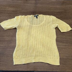 Lauren Ralph Lauren Womens Sz Med Linen Blend  Crochet Knit Shirt Yellow Easter